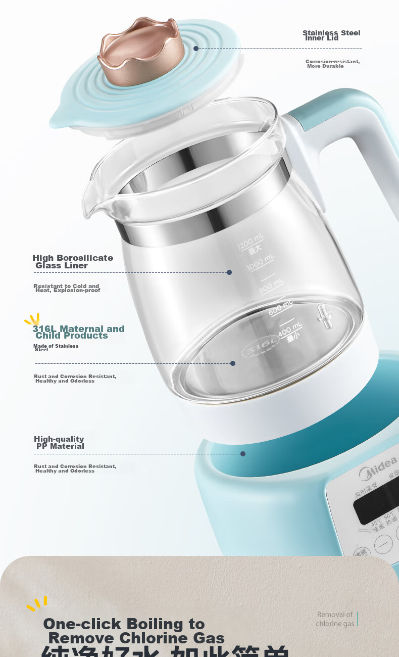 Midea Constant Temperature Kettle, Baby Formula Maker, Electric Water Boiler for Milk Preparation, Health Pot with Temperature Control, 1.3L Capacity 8