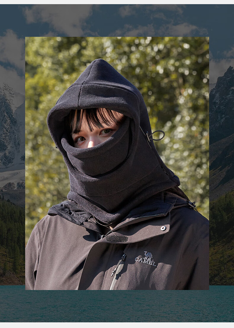 CAMEL Winter Cycling Windproof Balaclava, Fleece-Lined Warm Head Cover for Men And Women, Cold-Proof Face Mask A1W3E3113 Dark Gray 13