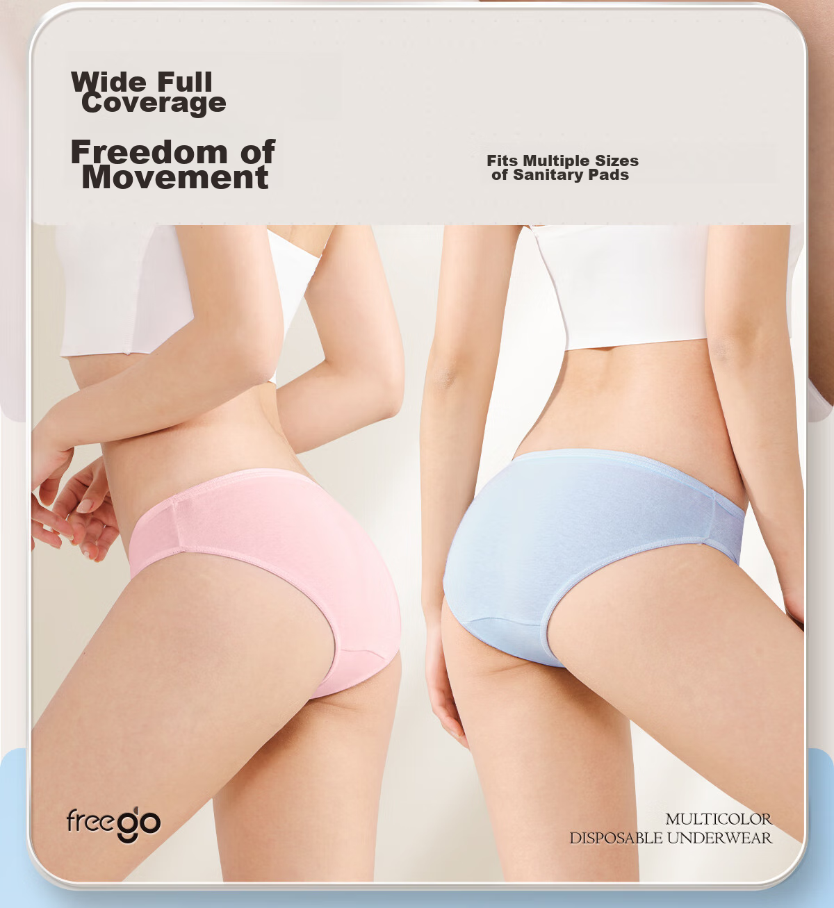 Freego Colored Pure Cotton Disposable Underwear for Women, Sterilized, No-Wash, Daily Disposable, for Pregnant Women, Postpartum, Menstrual Period, Travel, XL Size, 7-Pack 12