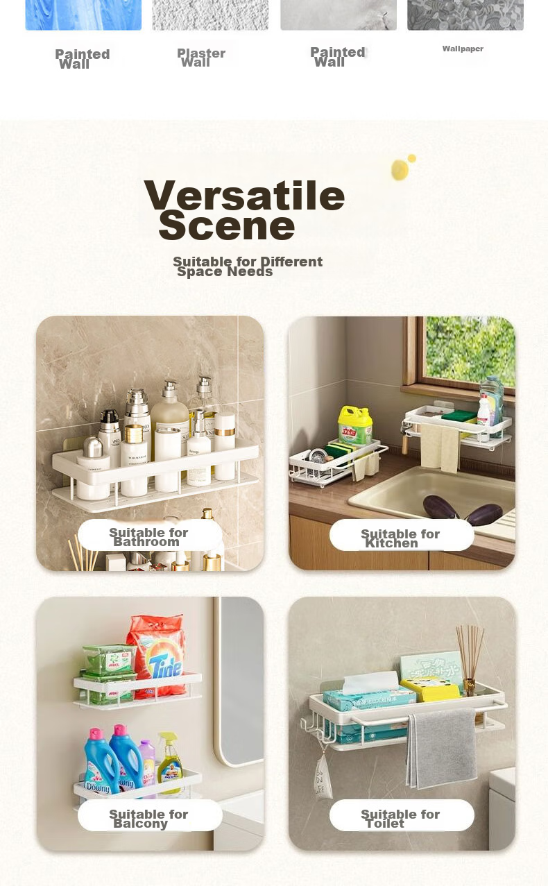 Cigeman No-Drill Bathroom Storage Rack, Space Aluminum Corner Shelf, Cream-Colored, Heavy-Duty Washroom Organizer 10