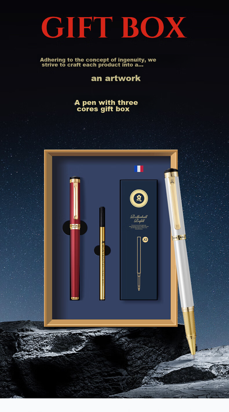 MONTAGUT [Mid-Autumn Festival Gift] Ballpoint Pen Gift Box for Students And Adults, Writing Gift Set, Corporate Procurement Gift Package, Yongheng Series Black Liya 0.5mm 9