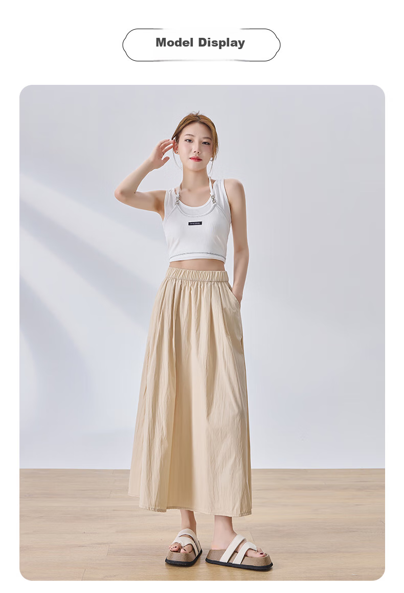 LangSha Women's Midi Skirt, High-Waisted A-Line Summer Dress, Loose Comfortable Breathable Textured Versatile Skirt 11