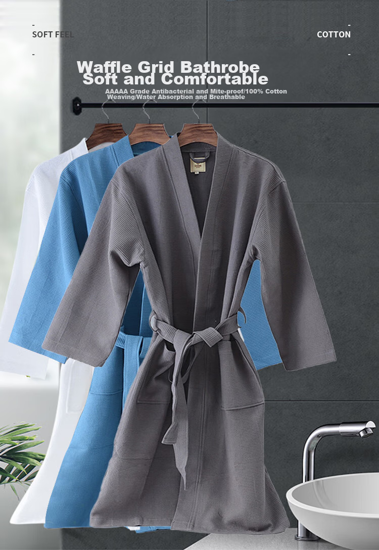 Grace Antibacterial And Anti-Mite Bathrobe, Pure Cotton Absorbent Bathrobe, Simple Home Steaming Suit, Waffle Pattern Sleepwear for Men And Wome 1