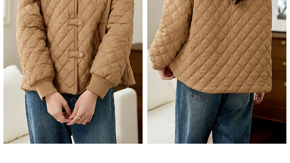PinCai Women's Cotton Jacket Fashion Woven Design Lapel Thickened Lightweight Winter Coat P144M1003 19