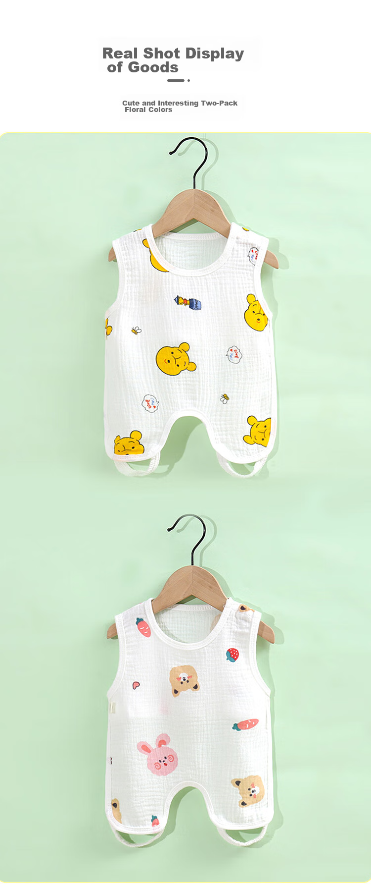 9I9 Baby Belly Cover, Pure Cotton Gauze, Thin Summer Protection for Stomach, Newborn Half-Back Shirt, Baby Belly Wrap with Legs, Sleeping Bag, 2 Pieces A300 11