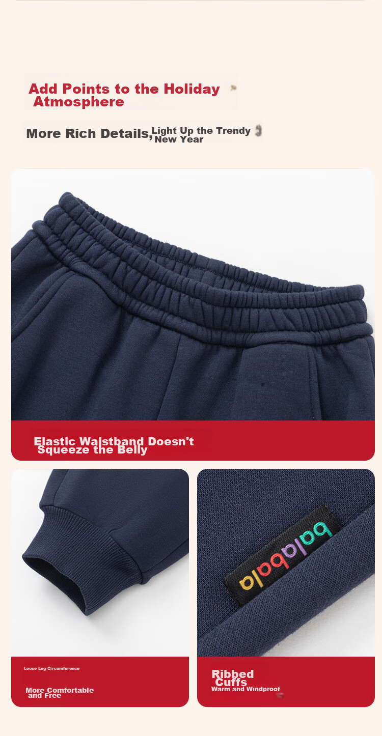 BALABALA Children's Clothing, Fleece-Lined Pants, Boys' Trousers, Girls' Baby Spring And Winter Wear, Elastic Ankle Pants, New Year's Outfit 5