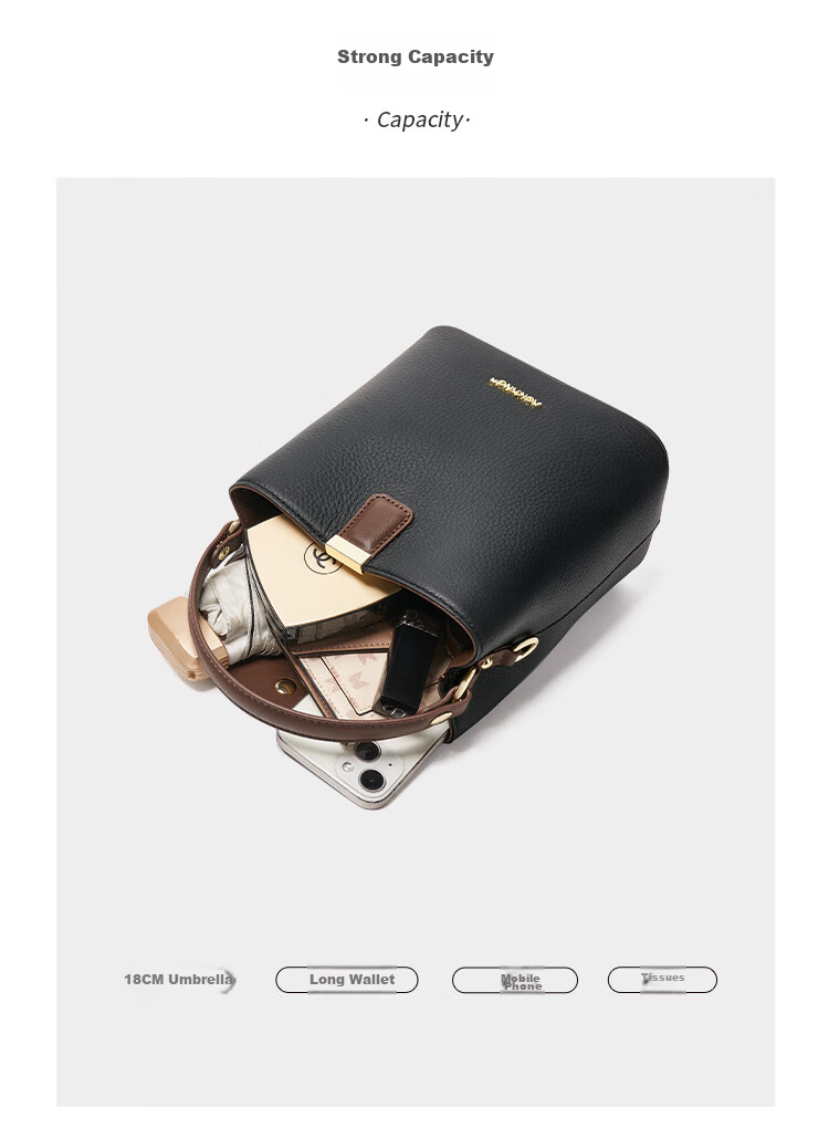 Aokang Women's Handbag, Trendy Cowhide Bucket Bag, Light Luxury Crossbody Shoulder Bag, Birthday Mother's Day Gift for Girlfriend Or Wife 14