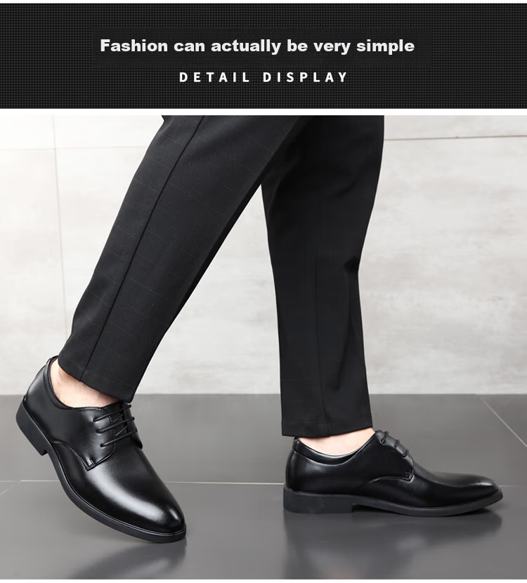 Poitulas Men's Lace-Up Business Casual Shoes, Korean-Style Trendy Soft Leather Wedding Formal Shoes for Men, 6633 Black, Size 38 4