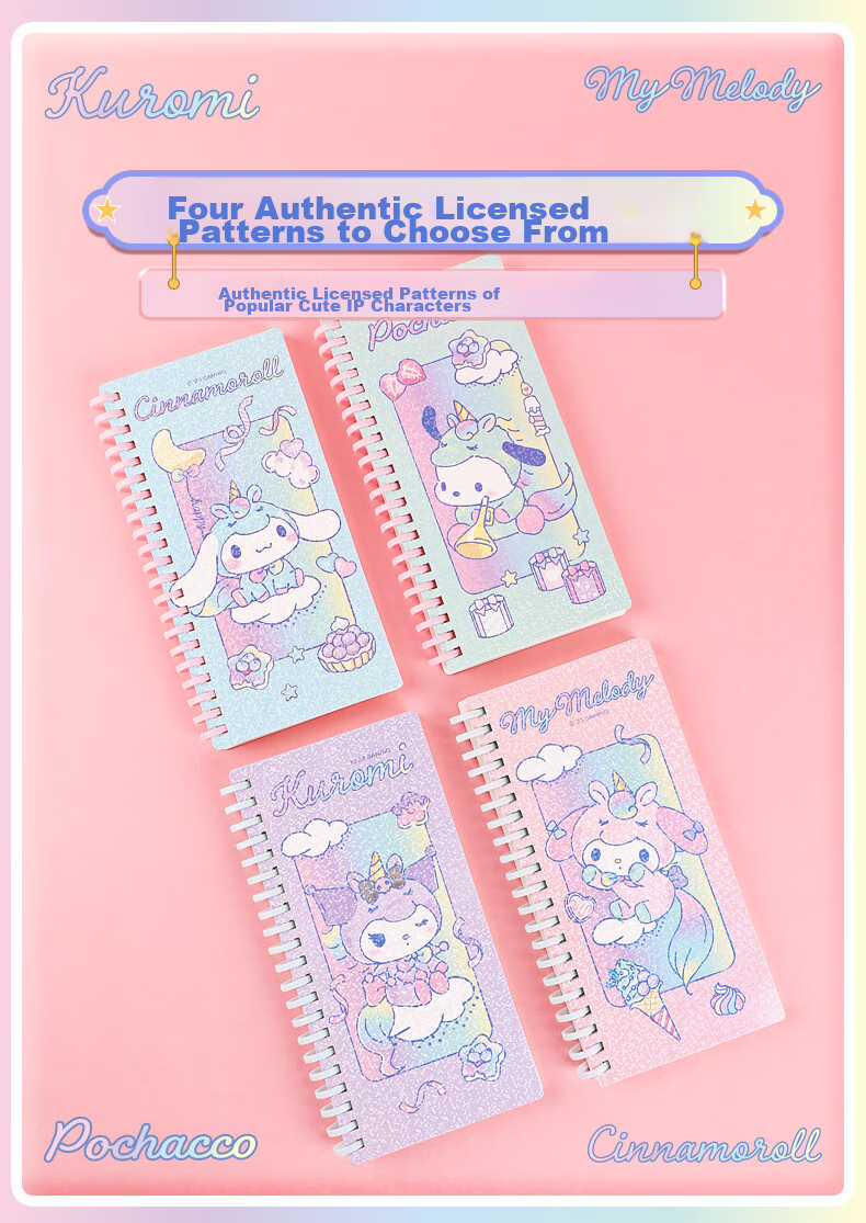 GuangBo X Sanrio Collaboration Standing Spiral Notebook, Mini Notebook, Pocket Notebook, High-Quality Planner, Journal, Diary, 75*105mm/80 Sheets, Banrenyu KT81408 4