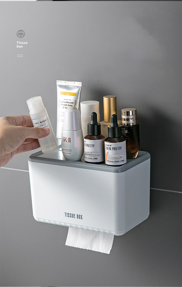 Baoshi Bathroom Tissue Box, Wall-Mounted Paper Towel Holder, No Drilling Required, Bathroom Storage Rack, Waterproof Toilet Paper Holder 6