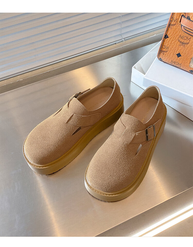 ZHR Bokeng Women's Shoes, Spring And Autumn Thick-Soled Heightening Casual Slip-On Loafers, JF98, Apricot Color, Size 40 12