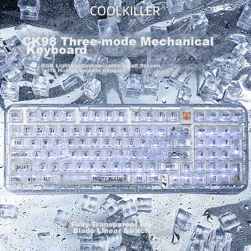 CoolKiller CK98 Polar Bear Wired/wireless/Bluetooth Tri-Mode Transparent Customizable Mechanical Keyboard Ice Blade Switches Home Use