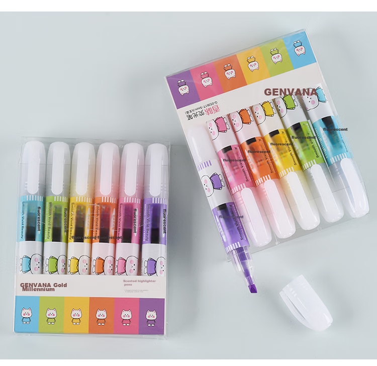 Genvana 6-Color Soft Tip Highlighters, Children's Day Gift, Flat Pen for Note-Taking, Reviewing, Journaling, Memorization Aid, Handwritten Markers G-0543 10