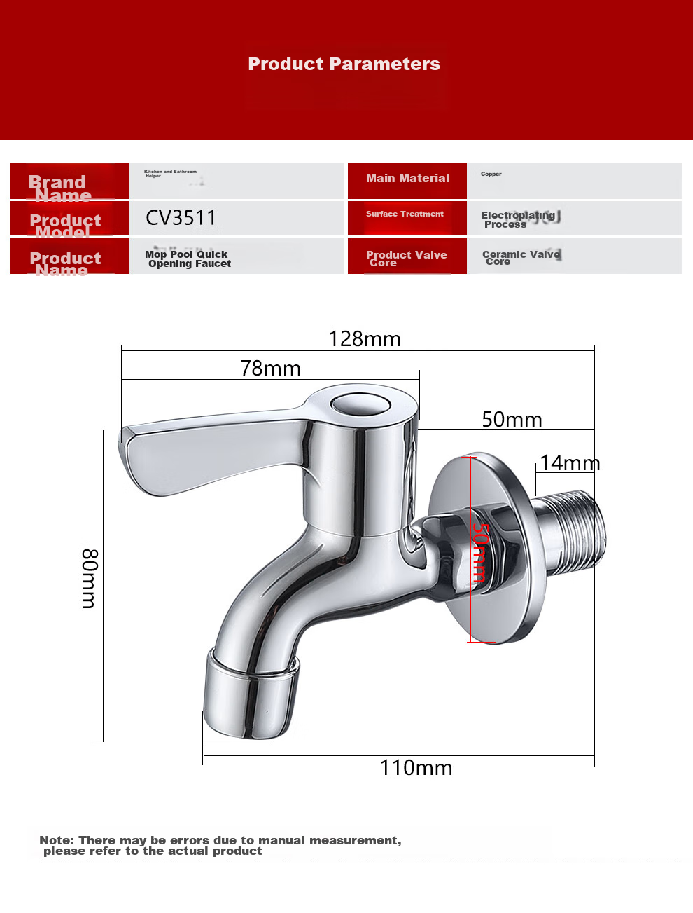 CVBAB All-Copper Extended Mop Sink Faucet, Thickened Quick-Open Spout Mop Sink Faucet, Mop Sink Faucet CV3511 14