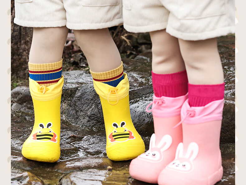 Moremerry Children's Rain Boots for Boys And Girls, Waterproof 3D Baby Elastic Cuff Non-Slip Wear-Resistant Cartoon Water Shoes, Elegant White, Size 20 5