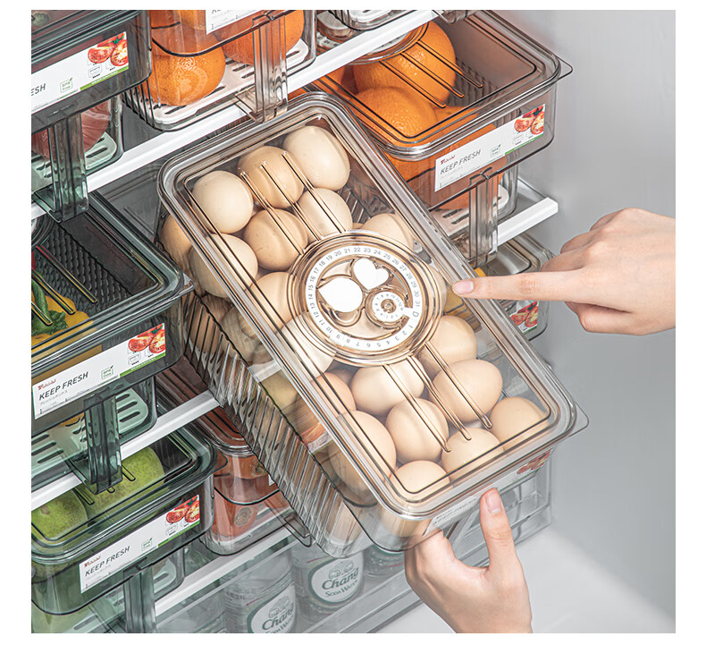 KATEI STORY Japanese Refrigerator Storage Box, Large Capacity, Timer Fresh-Keeping Box, Food-Grade Kitchen Fruit Egg Freezer Storage Organizer 1