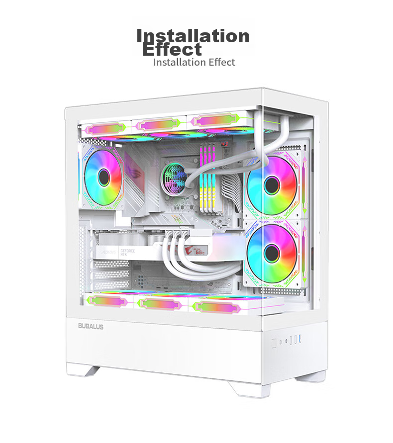 BUBALUS Phantom Mirror, White Straight Blade, ARGB RGB Fan, 12cm Straight Air Outlet Case Fan, 4PIN PWM Intelligent Temperature-Controlled Speed Fan, Light Synchronizatio 12