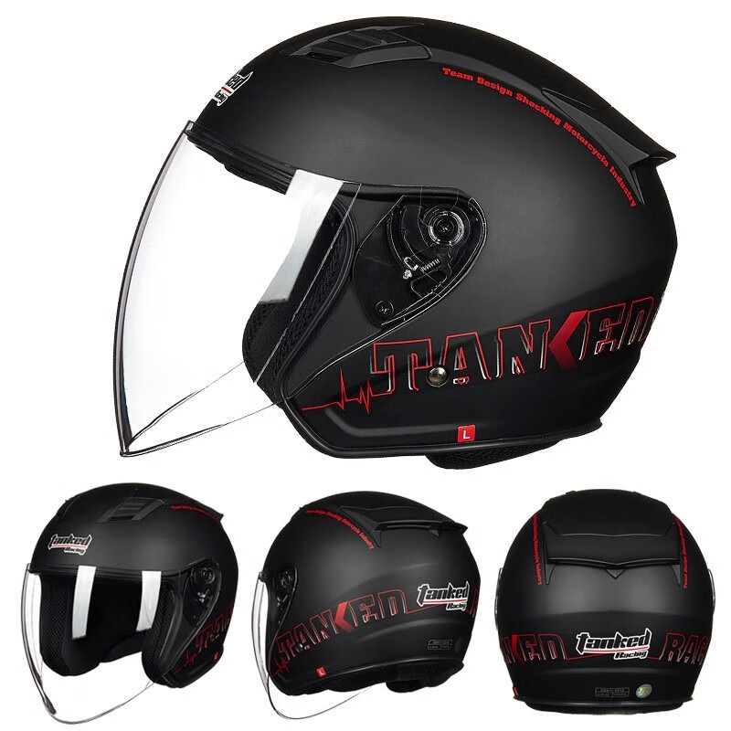 Tanked Racing T536 Motorcycle Helmet Half Helmet 3C Certified Unisex Four-Season Sun Protection Electric Vehicle Safety Helmet Matte Black Rock L
