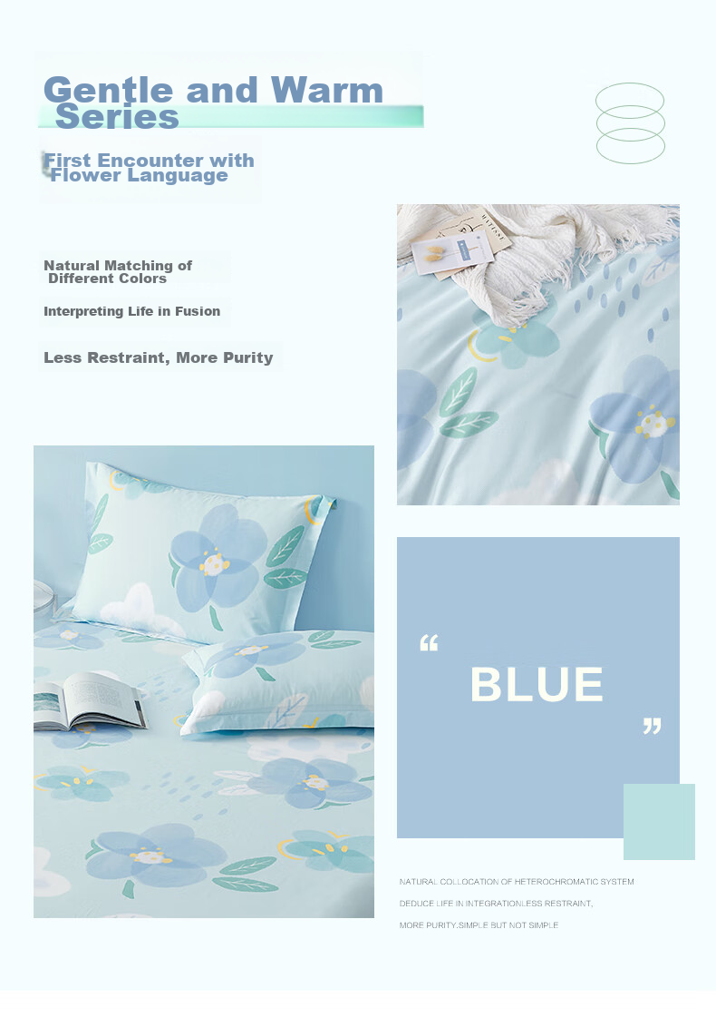BEYOND Home Textiles Pure Cotton Fitted Sheet Mattress Cover Single Piece Set Floral Pattern 180*200cm 3