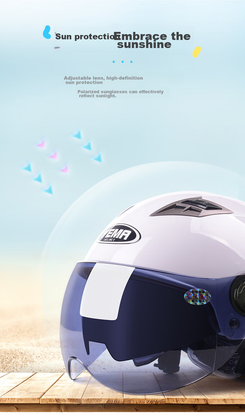 YEMA 3C Certified 329S Electric Motorcycle Helmet, Summer Dual-Lens Half Helmet for Men And Women, Sun Protection Safety Helmet, One Size Fits All, White with Clear Long Visor 13
