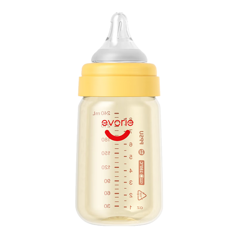 Evorie Baby Bottle, Wide-Neck PPSU Bottle for Newborns, 240ml Orange (6 Months+), 6 Pieces