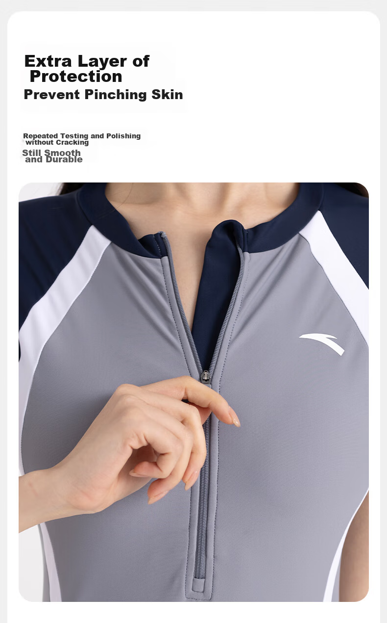 ANTA Slim Waist One-Piece Swimsuit for Women, New Style Swimming Boyshorts, Conservative Slimming Hot Spring Resort Swimwear, Gray Blue XL 14