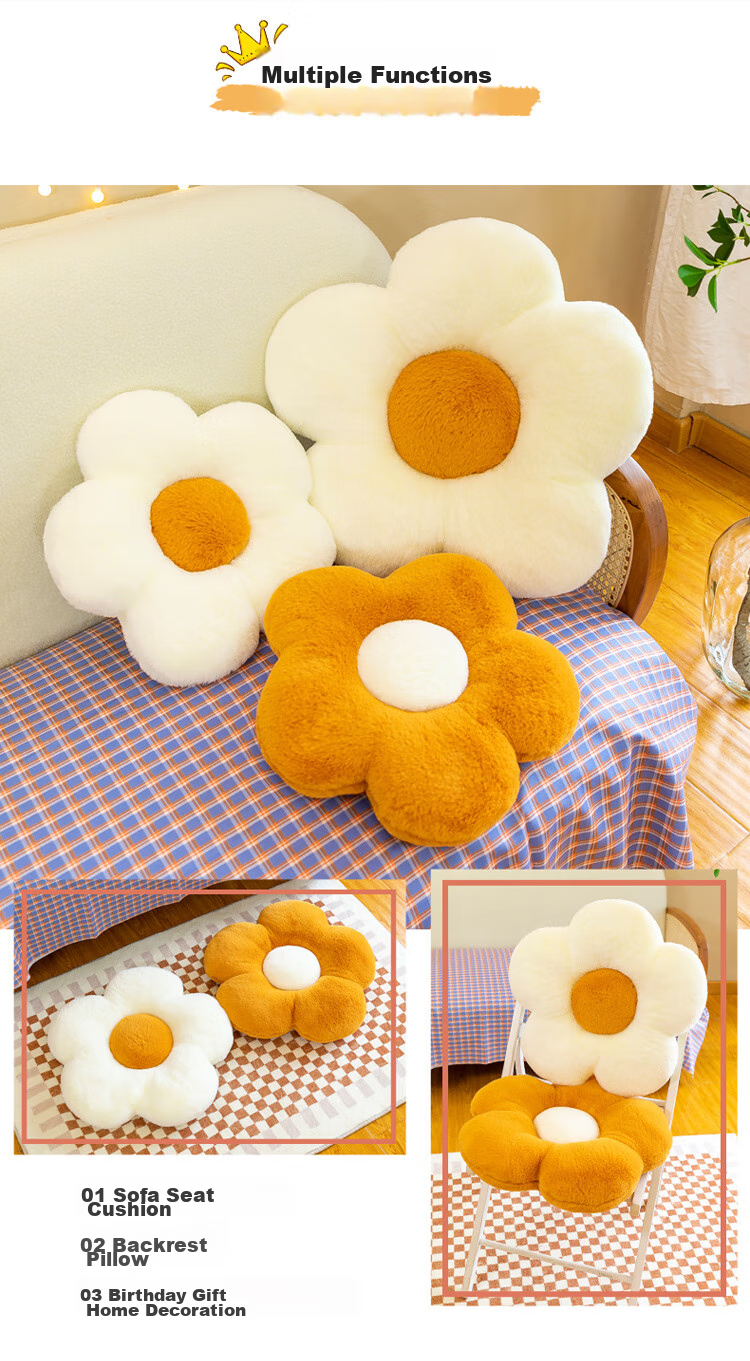 Pierre Cardin Flower Hug Pillow, Seat Cushion, Sofa Pillow, Bay Window Sunflower Chair Pad, Butt Cushion, White 4