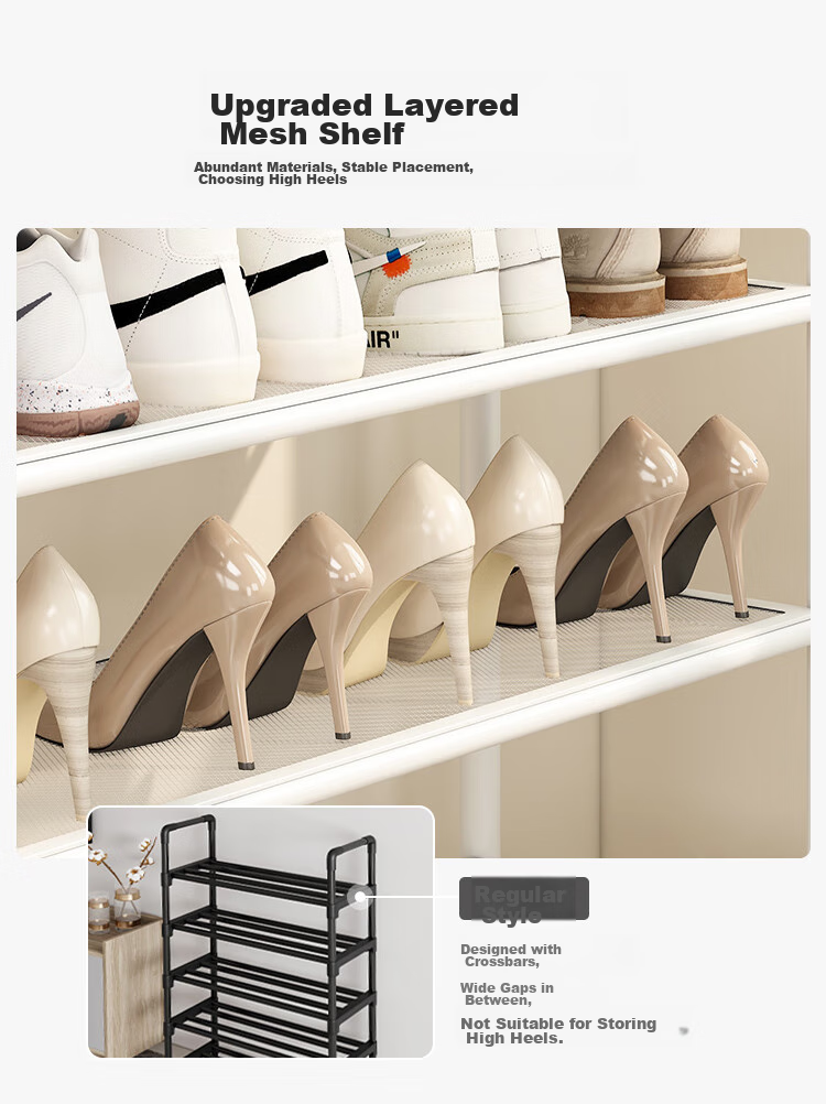 QIAONAMEI Shoe Rack, Entryway Dorm Simple Shoe Shelf, Home Small Storage Rack, Indoor Dustproof Shoe Cabinet QNM2226-WH 3