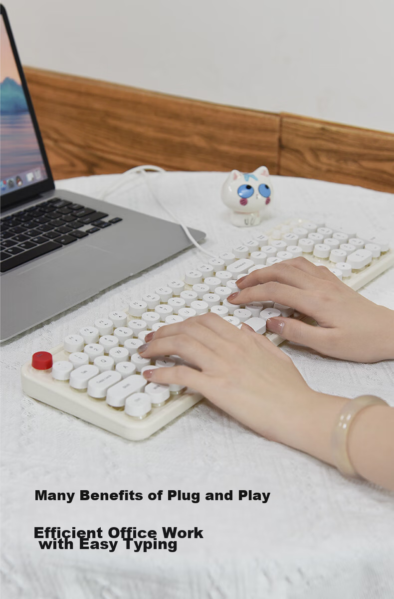 Mofii Sweet Wired Keyboard for Women, Chocolate Mahjong Sound Retro Dotted Desktop Laptop Office Keyboard, Beige 4