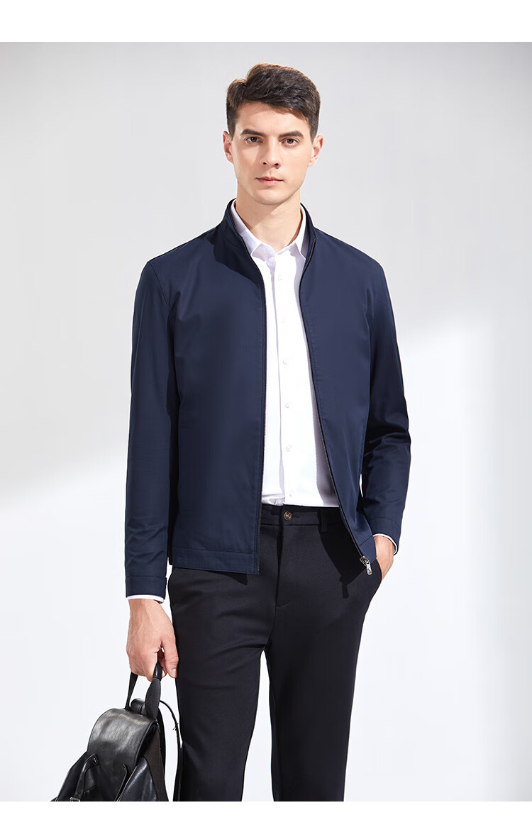 Andongniao [100% Cotton] Men's Spring And Autumn Business Jacket, Casual Versatile Jacket, Lightweight Coat, Simple Stand-Up Collar, Business Style 8