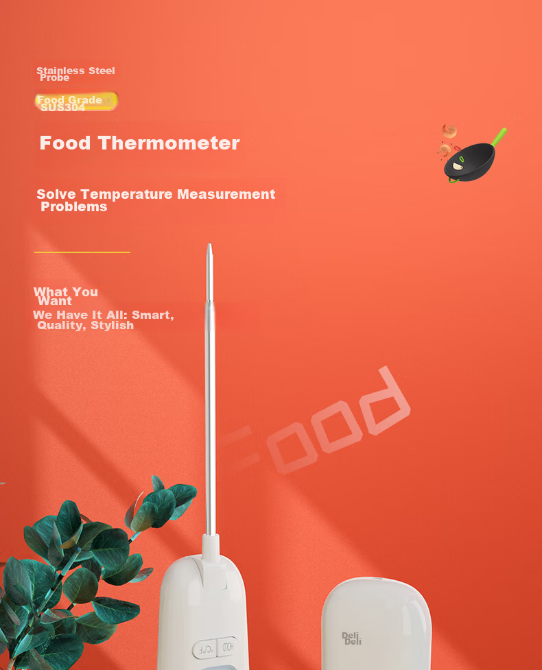 Deli Mechanical Oil And Water Temperature Gauge, Deep-Frying Food Oil Thermometer, Built-In Removable Scalding Clamp, Probe 30cm LE551 1