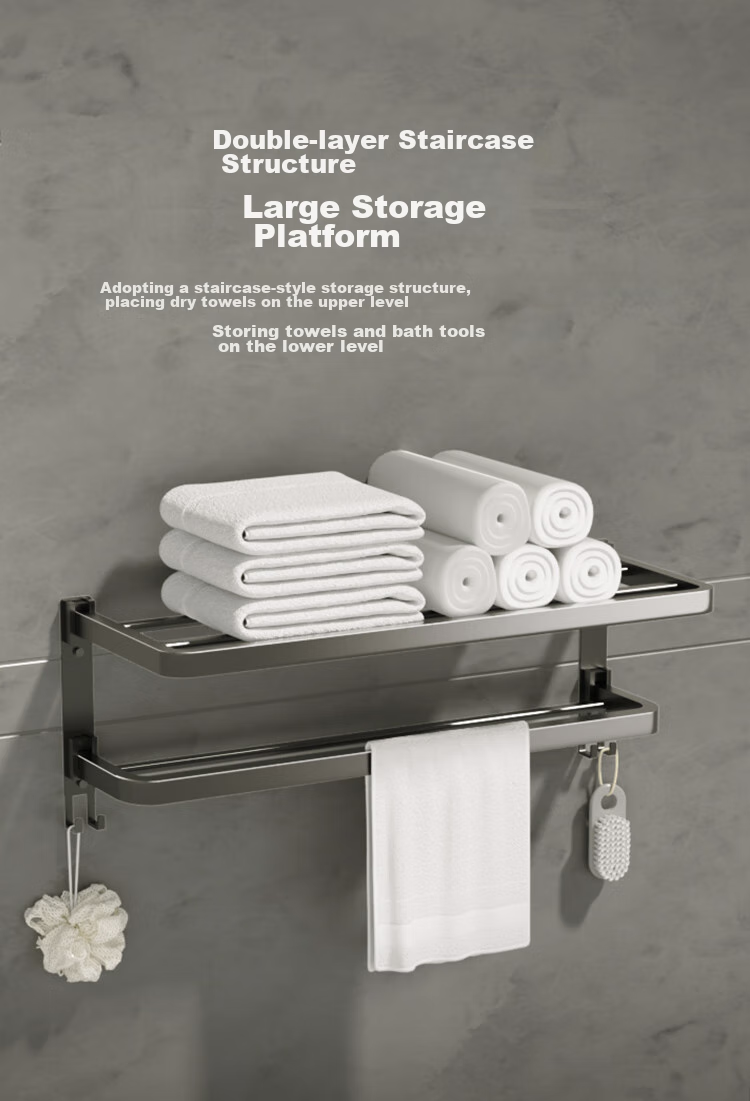 JD Original Anti-Gravity Series Foldable Towel Rack No Drilling Required Wall-Mounted Storage Shelf for Bathroom 7