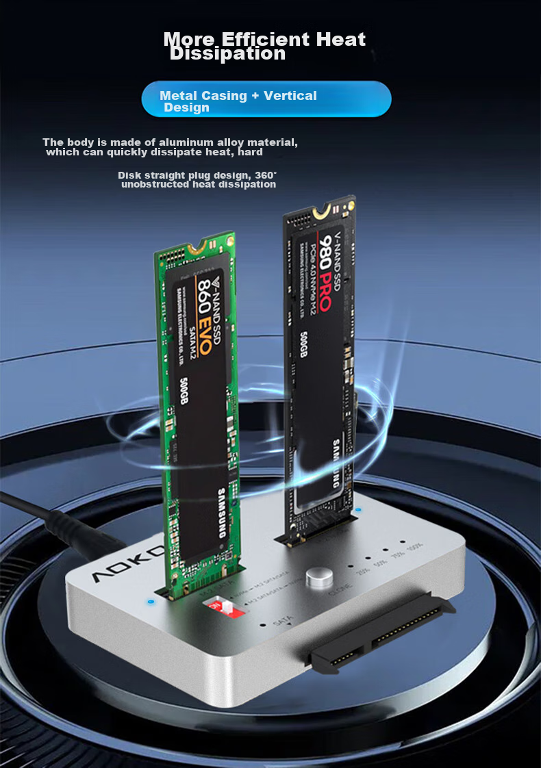 AOKO NVMe to SATA SSD Cloner, M.2 Cross-Protocol Cloning Base, Data Copier, 2.5/3.5-Inch Mechanical Hard Drive Cloner, NVMe Cloning Device, MM28SL 10