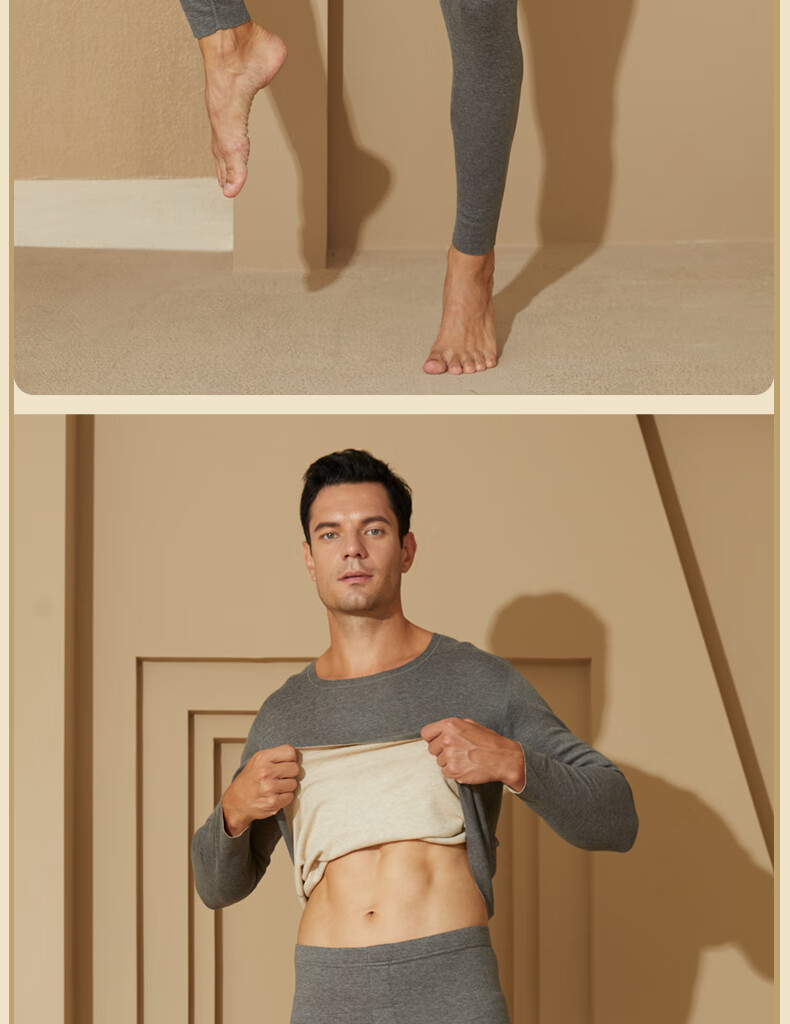 YUZHAOLIN 10A Antibacterial Seamless Thermal Underwear for Men, Containing Wool And Silk, Brushed Fleece, Autumn Top And Bottom Set, Fleece-Lined And Thickened 22