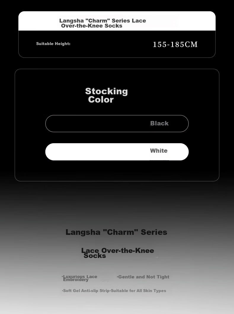 LangSha Silk Stockings, Women's Black Over-Knee Thigh-High Socks, Silicone Non-Slip Sexy High-Leg Socks, 2 Pairs, Black 1 White 1, One Size Fits All 15