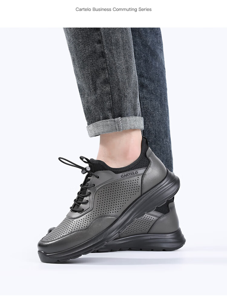 CARTELO Genuine Leather Men's Shoes, Business Casual Sports New Style for Autumn And Winter, Soft Thick-Soled Versatile Commuter Work High-End Black 14