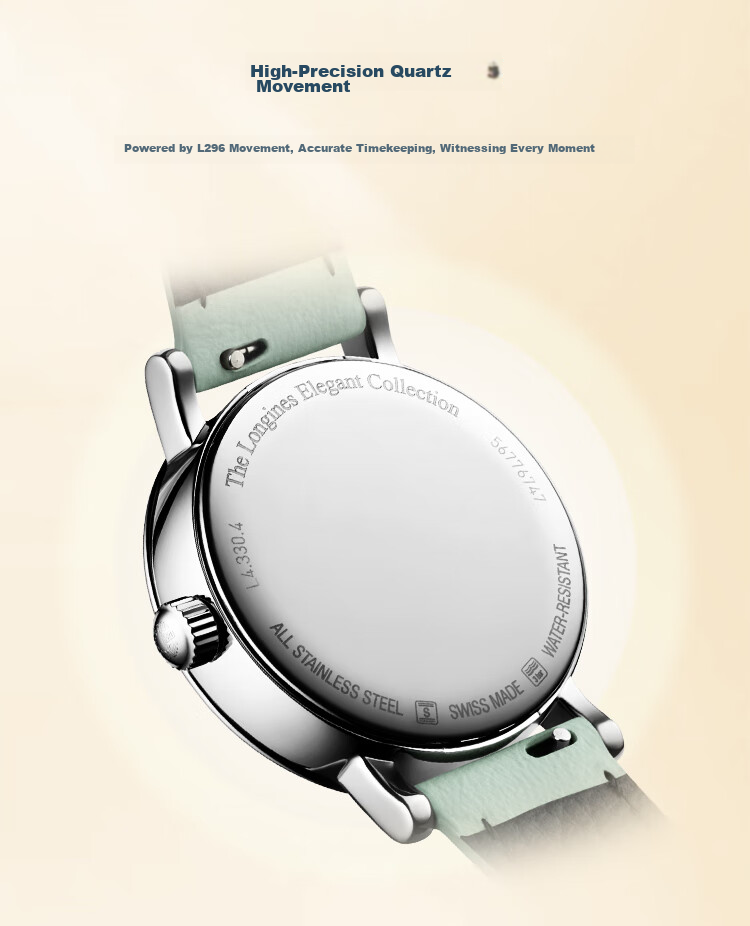 LONGINES Swiss Watch, Elegant Collection, Women's Leather Strap Quartz Watch L43304110 5