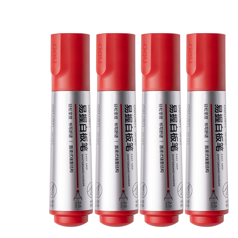 Deli Erasable Whiteboard Markers with Thick Tips, Smooth Writing, Durable And Long-Lasting. Office Stationery for Meetings, Teachers' Training And Teaching. Red, 8 Pcs/box, SK162