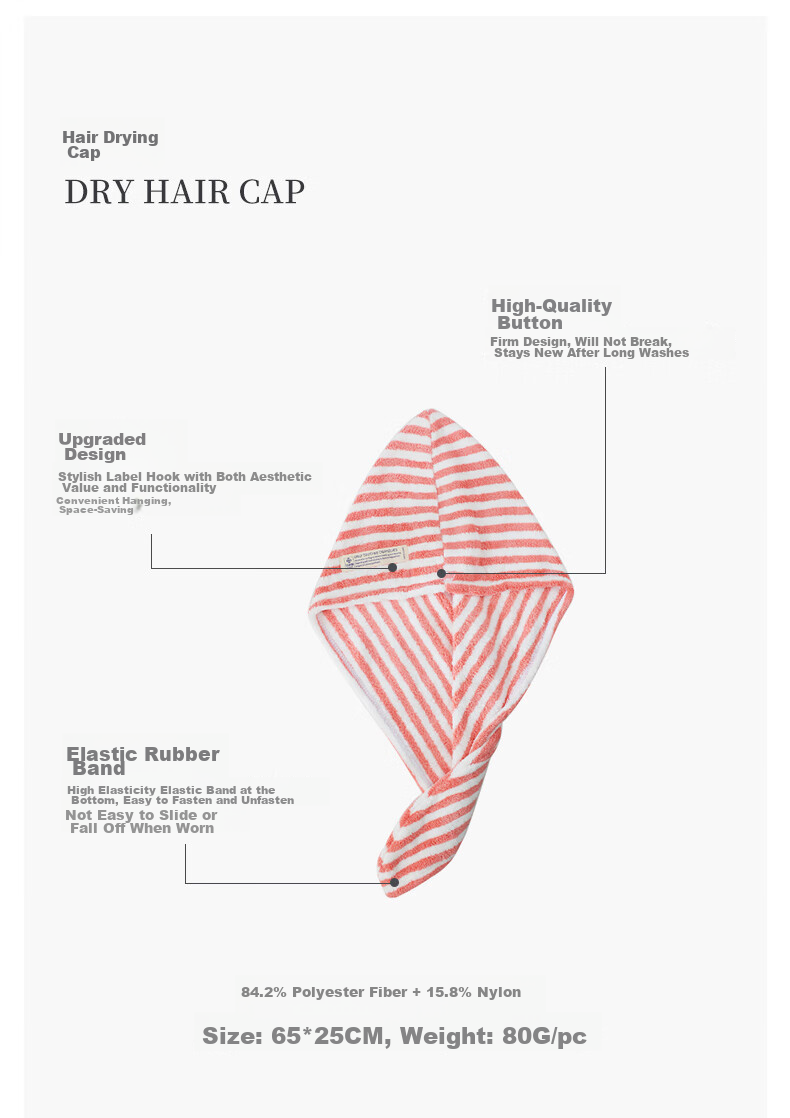 Grace Antibacterial Hair Drying Cap, Ultra-Soft And Highly Absorbent Head Wrap, Portable Cute Hair-Wiping Shower Cap, Quick-Drying Towel 2