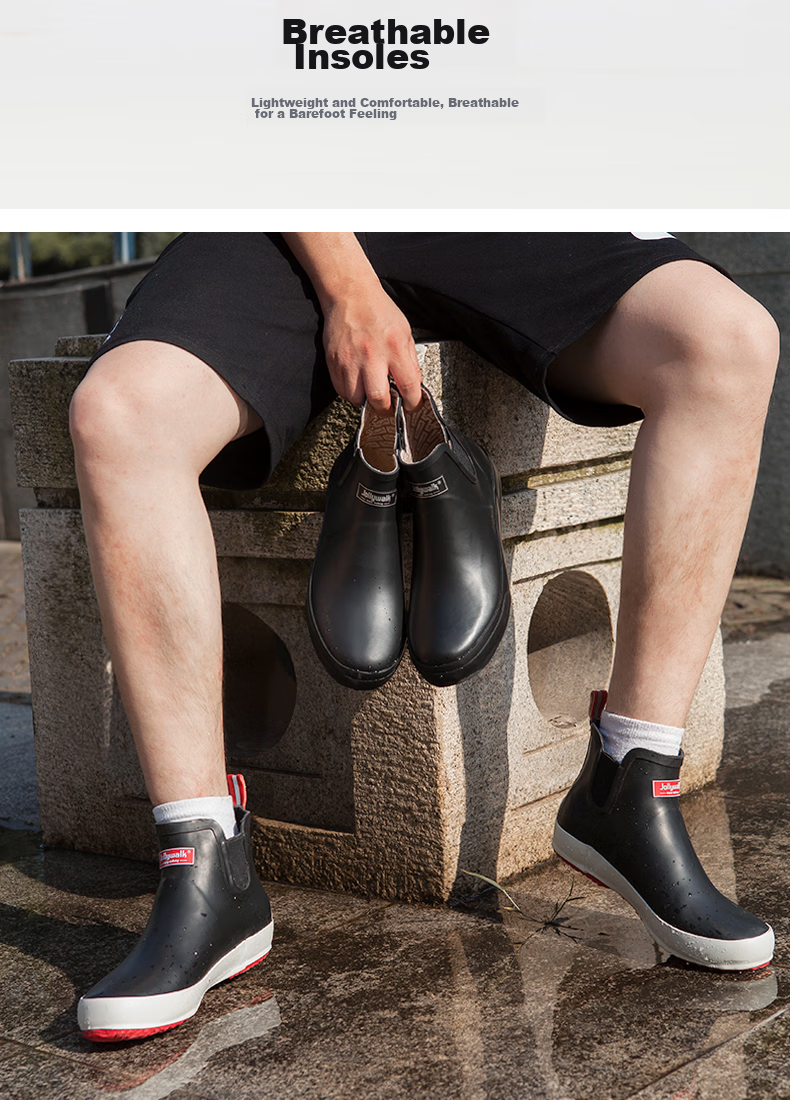 Jolly Walk Men's Water Shoes, Low-Top Waterproof Rain Boots, Car Washing Fishing Rubber Overshoes JW208 Black And Red Size 46 12