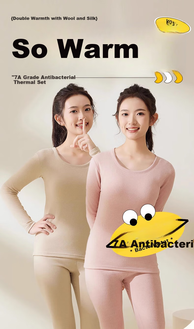 LangSha Autumn Underwear Set for Teenage Girls, Students, Made of German Velvet Silk And Wool, Warm Base Layer Top And Bottom 1