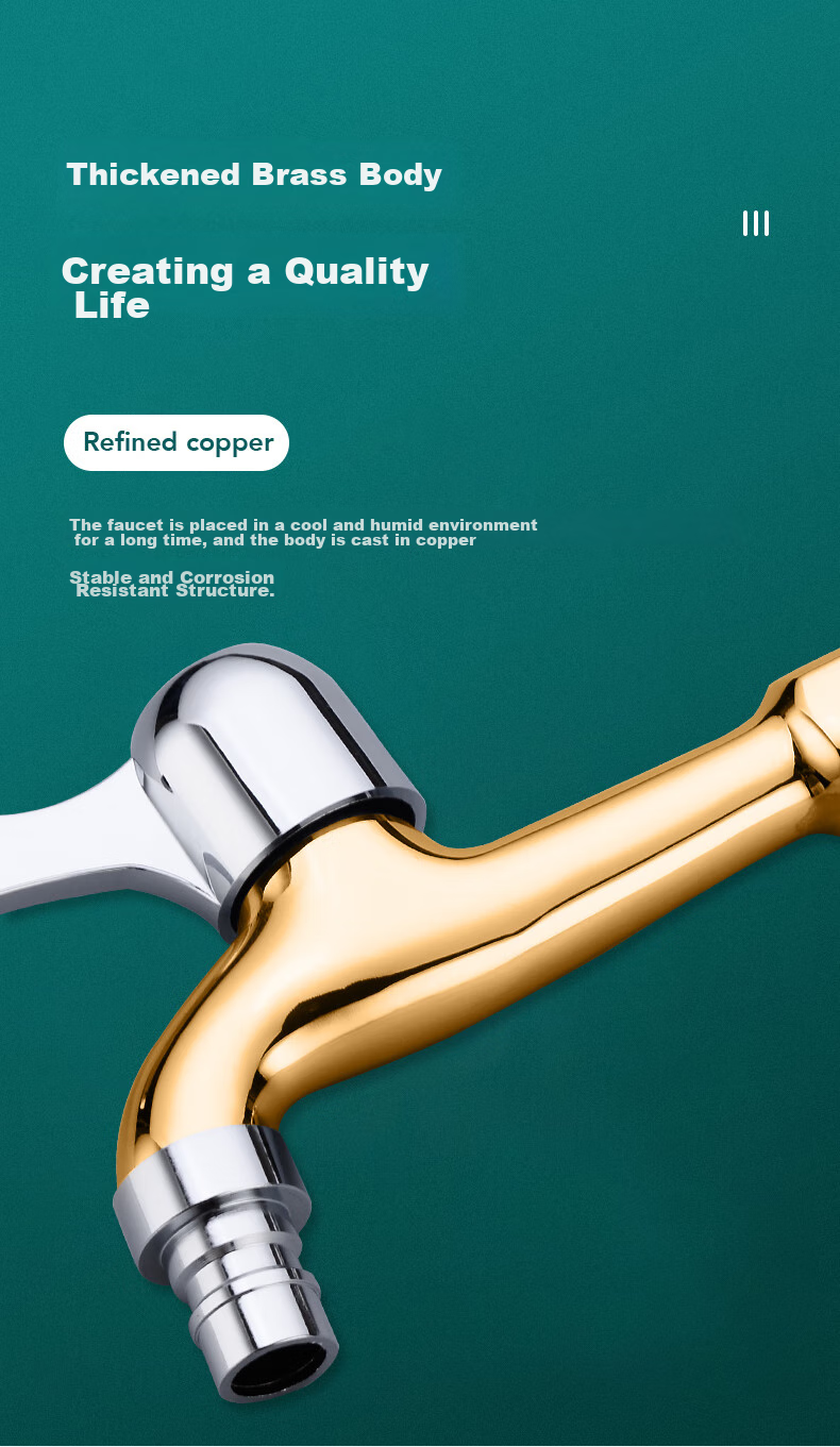 BSITN Brass Washing Machine Faucet, One Inlet Two Outlets, High Flow Rate Faucet, Extended Spout, Balcony Faucet B052 4