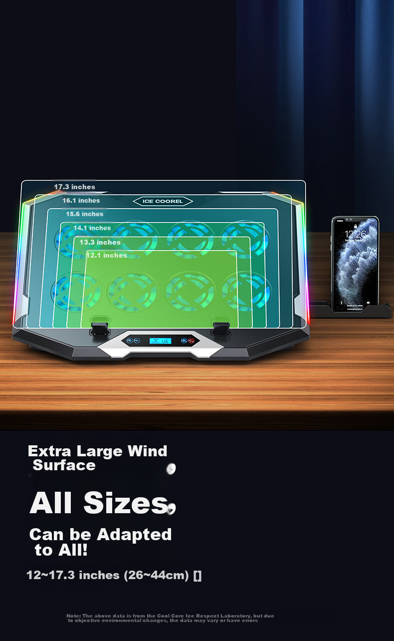 ICE COOREL K10 Laptop Cooling Pad, Computer Desk Stand, Gaming Laptop Cooling Base, Adjustable Speed Cooling Fan with RGB Lighting, Suitable for 17-Inch Lenovo Alienware Legio 9