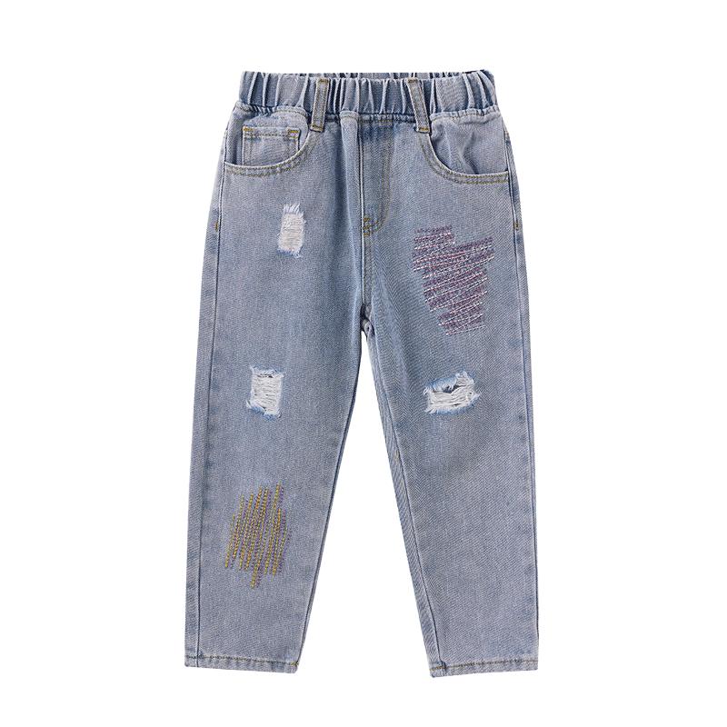 ASK JUNIOR Children's Clothing, Girls' Pants, 2026 Autumn Denim Jeans, Youth Sweet Cool Casual Trousers, Blue, Size 110