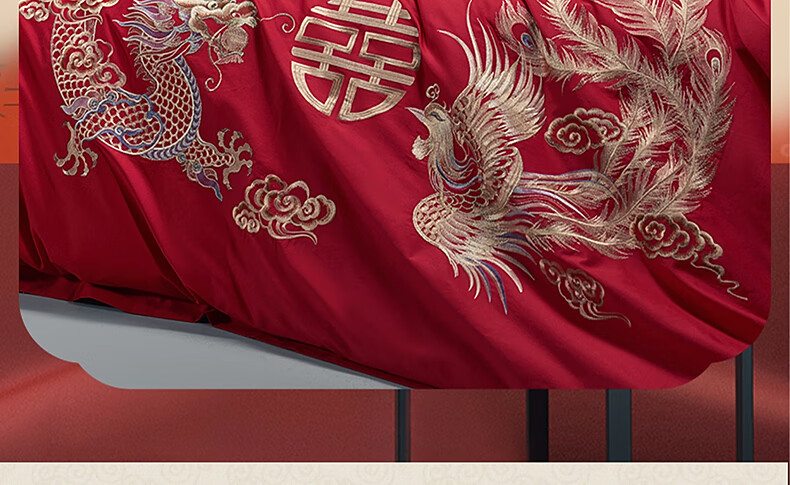 Bailisi Shuixing Jiafang Wedding Bedding Set, Four-Piece, Pure Cotton Embroidered Wedding Room Set, Bright Red Bed Sheet And Duvet Cover 19