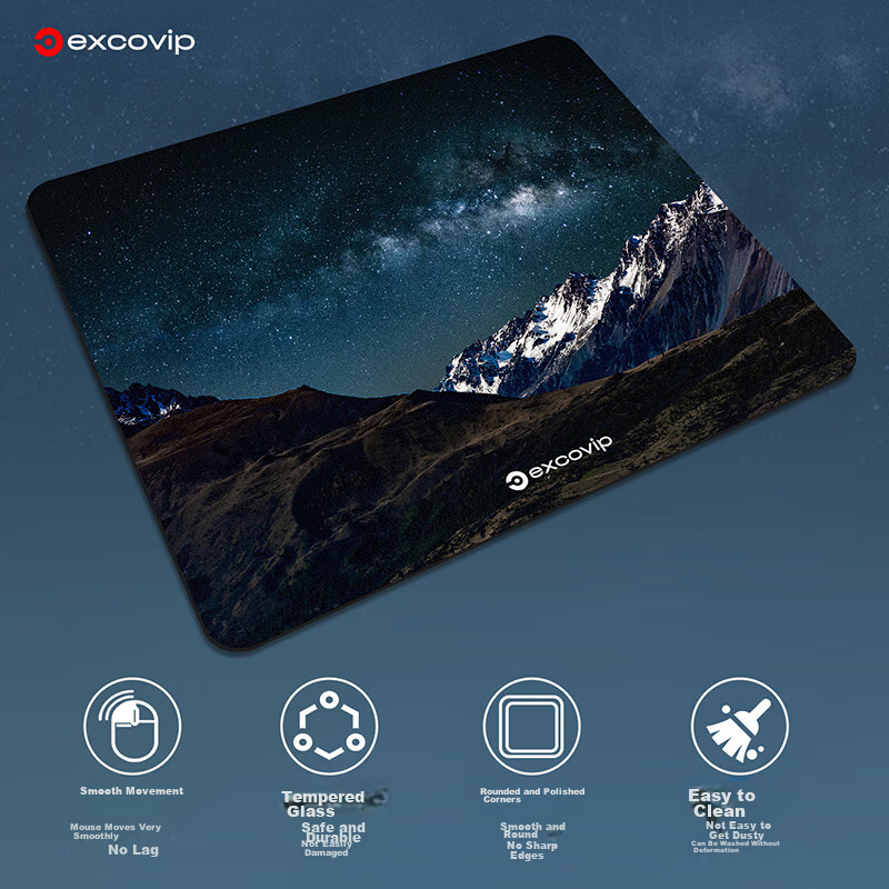 EXCO Glass Mouse Pad, E-Sports Gaming Professional Photovoltaic Mouse Pad, Hard Keyboard Desk Pad, Computer Office Laptop Large Size Mat 300*260mm, Snow Mountain Starry Sky 0161 3