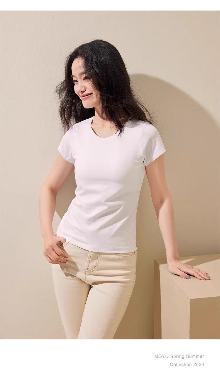 LangSha Women's T-Shirt, Spring And Summer Thin Style, Slimming Round Neck, Solid Color Cotton Base Layer, Versatile Breathable Women's Casual Short Sleeve 16