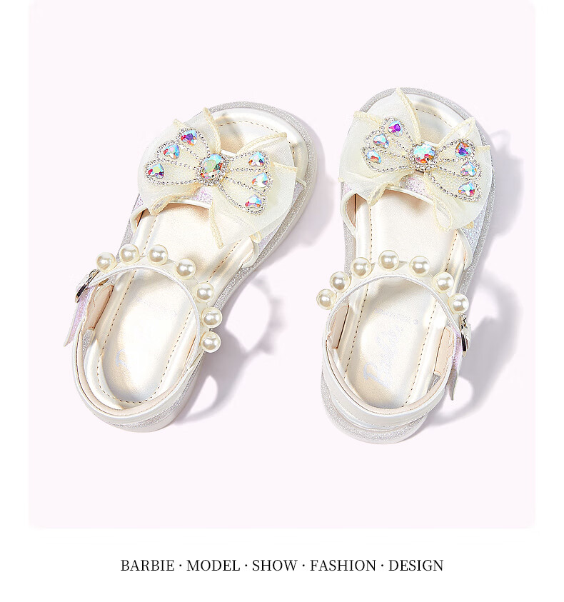 Barbie Children's Shoes, Summer Kids' Sandals, Girls' Butterfly Bow Open-Toe Sandals, Crystal Shoes DA5939, Light Purple, Size 28 4