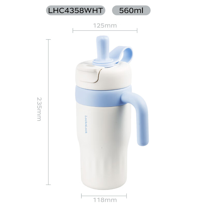 LOCK&LOCK Dopamine Insulated Coffee Mug for Men And Women Students, Desktop Tumbler with Handle, 560ML, White And Blue
