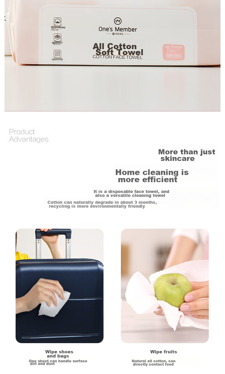 One's Member, 100% Xinjiang Cotton Pure Cotton Face Towels, 80 Sheets * 6 Packs, 60g, Thickened Cotton Soft Towels, Enlarged Size 10